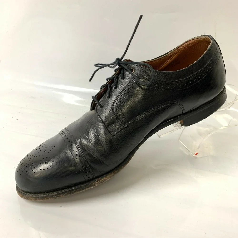 Johnston  Murphy Aristocraft Mens 12 D Black Leather Cap Toe Brogue Oxford Shoes